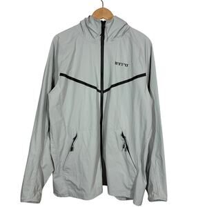 HTFU Track Jacket Full Zip Athletic Sport Silver Gray Pockets Hoodie Hood - XL